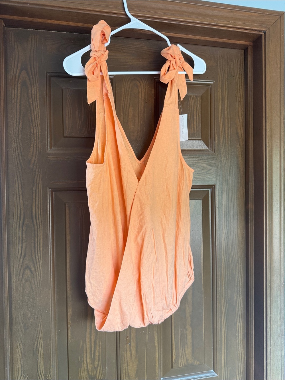 New York & Company Peach Tie-Shoulder V-Neck Camisole